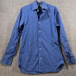 BONOBOS Stretch Slim Fit Blue Plaid Dress Shirt Mens 15.5 35